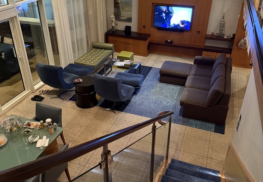 View from upstairs landing at night